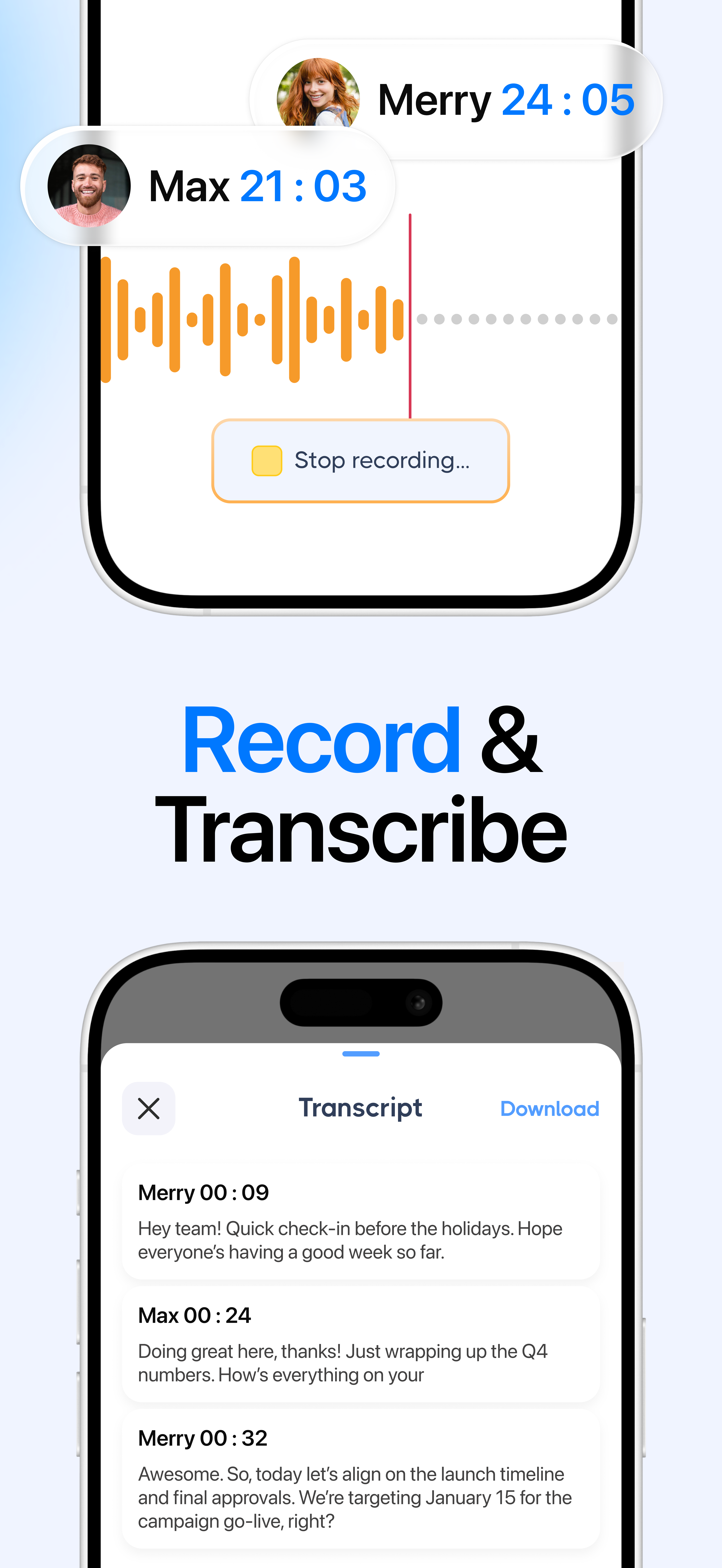 Mino recording and transcribing a meeting
